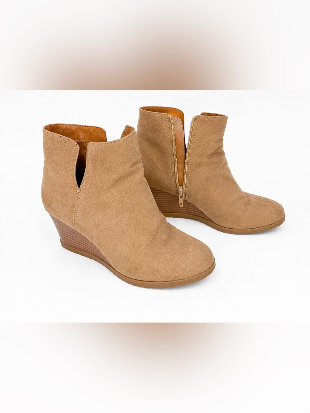 Style & Co Women’s Size 6 Tan Wedge Ankle Boots Side Zip Casual Booties